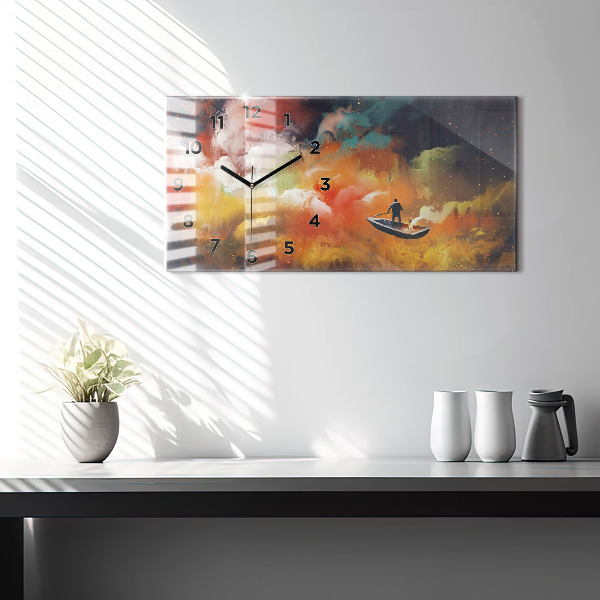 Ceas orizontale de perete din sticlă Imagine abstractă