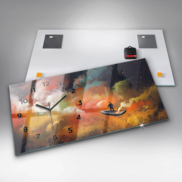 Ceas orizontale de perete din sticlă Imagine abstractă