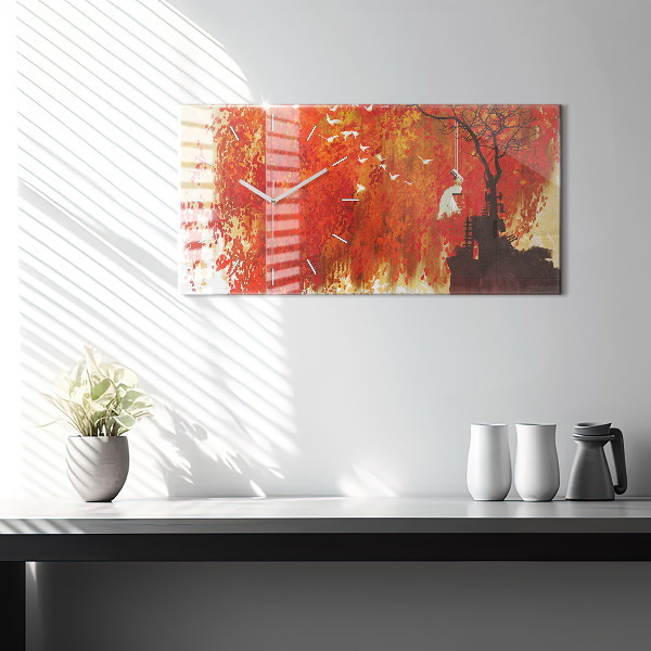 Ceas orizontale de perete din sticlă Mireasa toamna