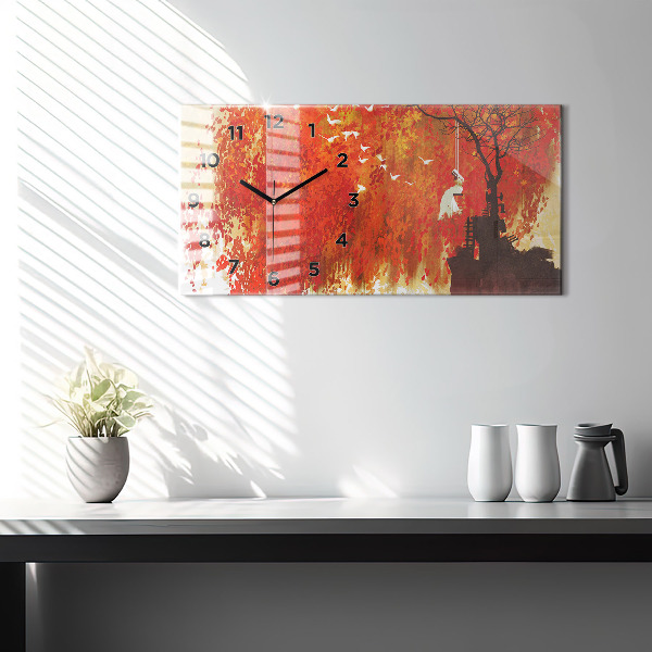 Ceas orizontale de perete din sticlă Mireasa toamna