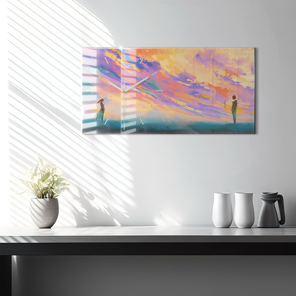 Ceas orizontale de perete din sticlă Dragostea platoniciană