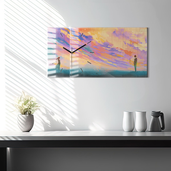 Ceas orizontale de perete din sticlă Dragostea platoniciană