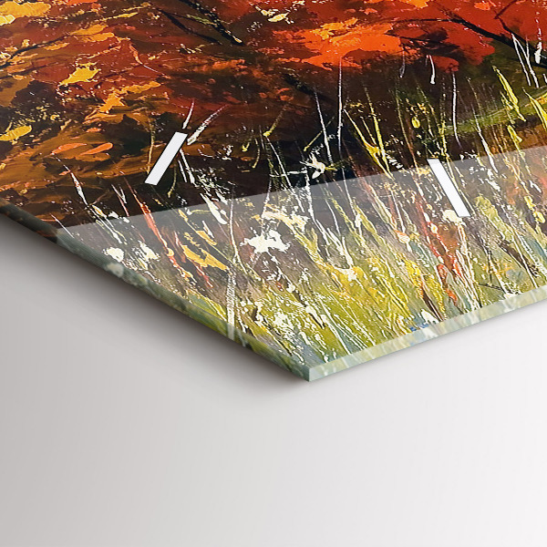 Ceas orizontale de perete din sticlă Peisaj de toamnă cu un râu