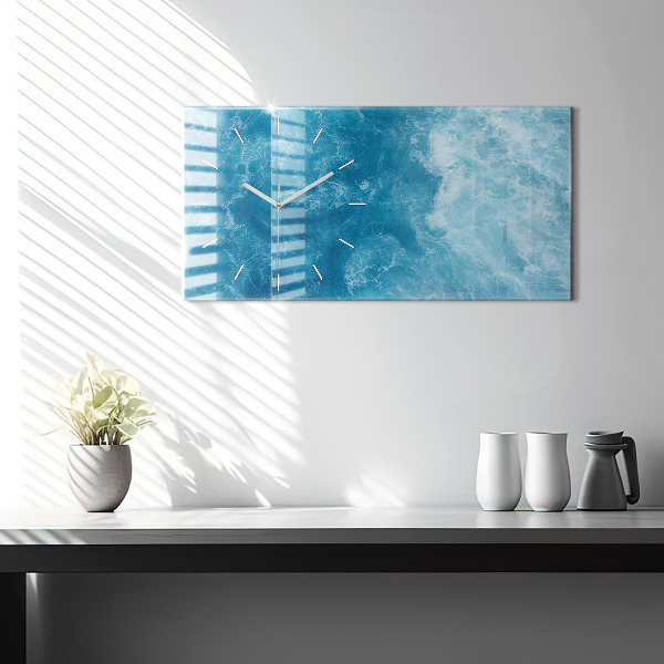 Ceas orizontale de perete din sticlă Apa de mare