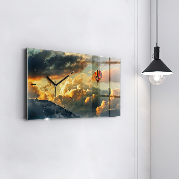 Ceas orizontale de perete din sticlă Zborul cu balonul în nori