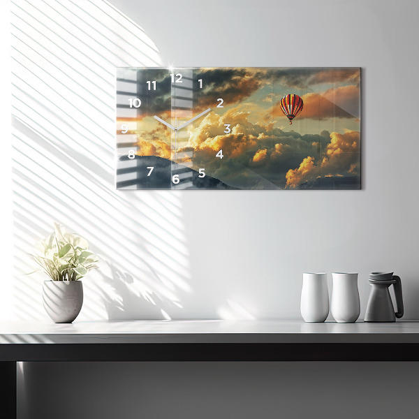 Ceas orizontale de perete din sticlă Zborul cu balonul în nori