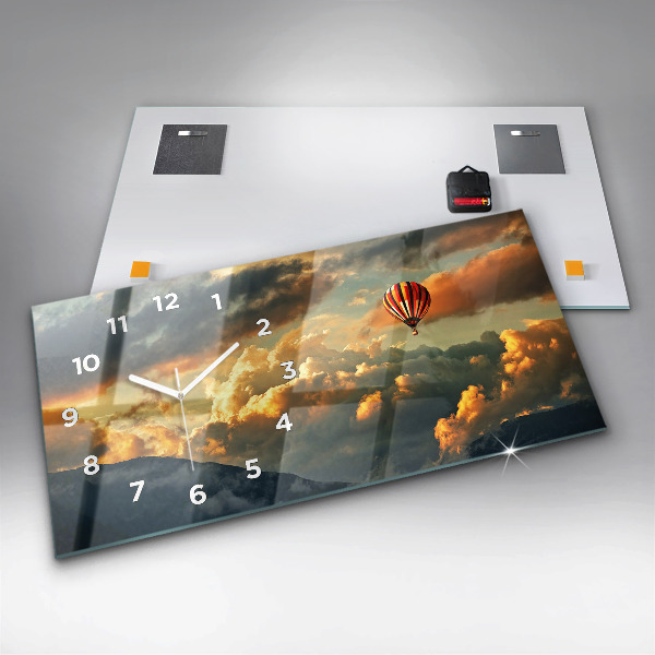 Ceas orizontale de perete din sticlă Zborul cu balonul în nori