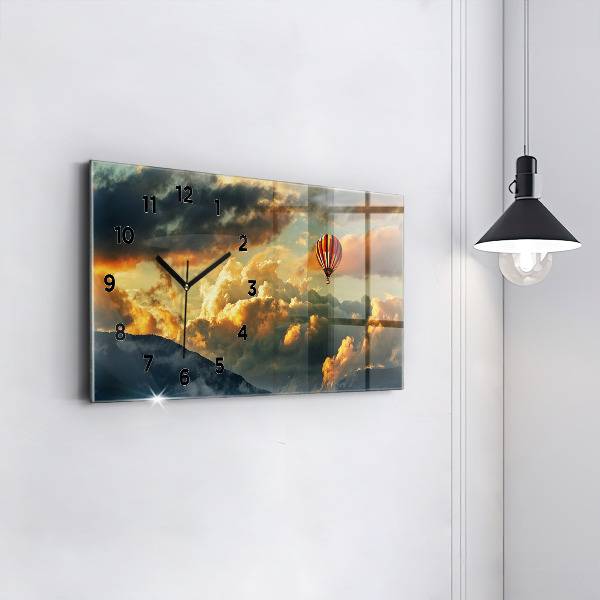 Ceas orizontale de perete din sticlă Zborul cu balonul în nori