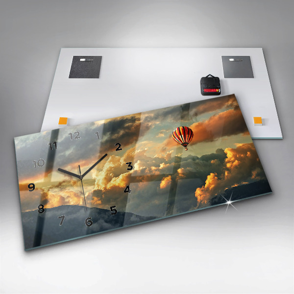 Ceas orizontale de perete din sticlă Zborul cu balonul în nori