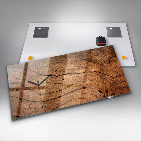 Ceas orizontale de perete din sticlă Lemn vechi