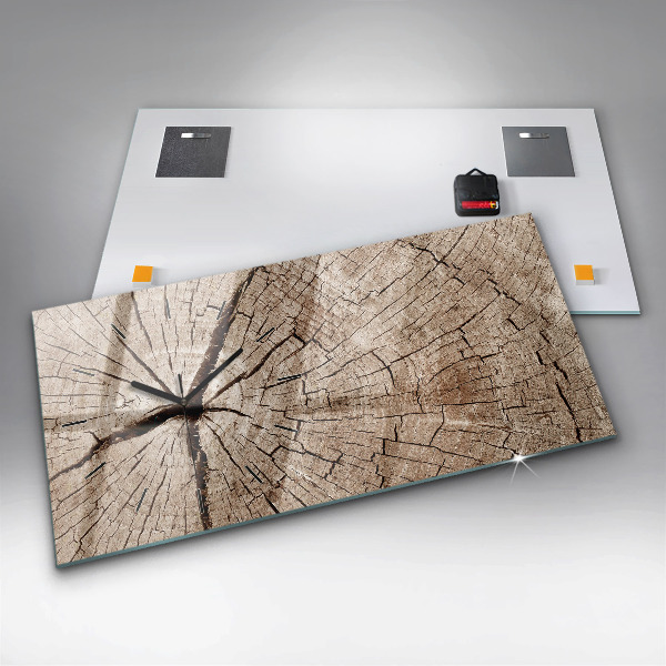 Ceas orizontale de perete din sticlă ciot de lemn vechi