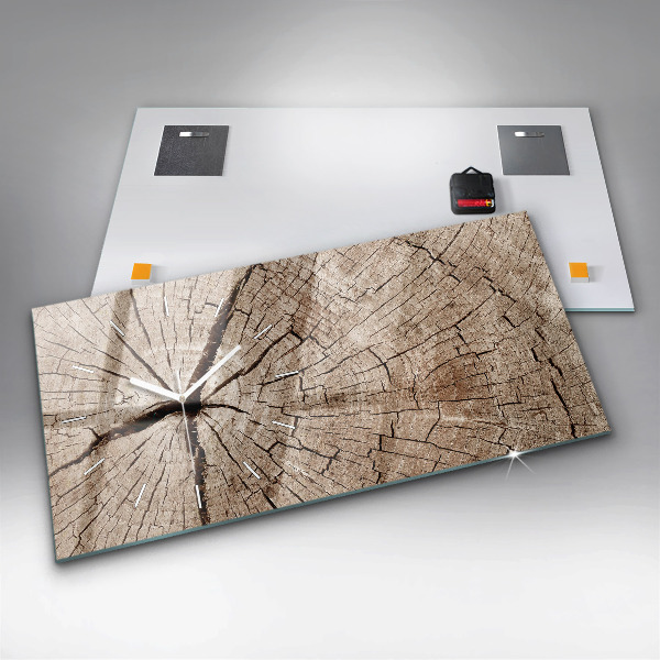 Ceas orizontale de perete din sticlă ciot de lemn vechi