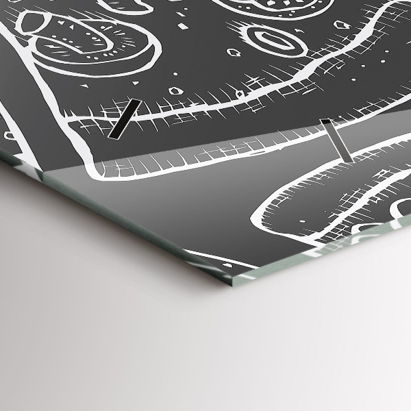 Ceas orizontale de perete din sticlă Pizza pictata