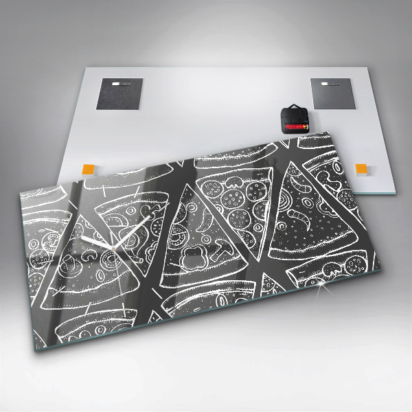 Ceas orizontale de perete din sticlă Pizza pictata