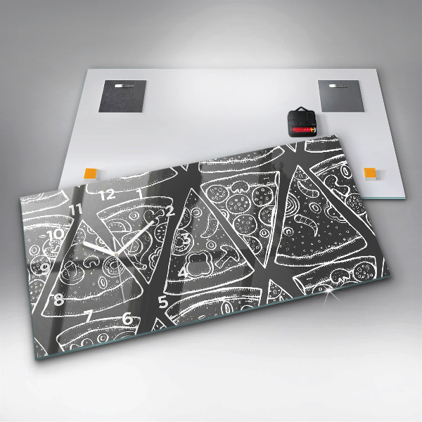 Ceas orizontale de perete din sticlă Pizza pictata