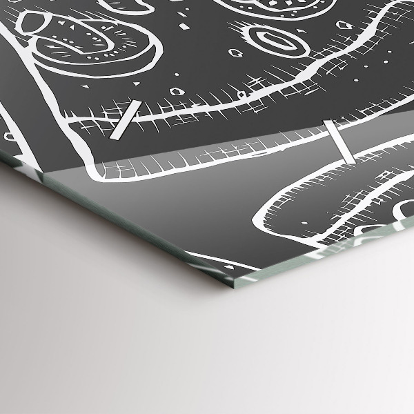 Ceas orizontale de perete din sticlă Pizza pictata