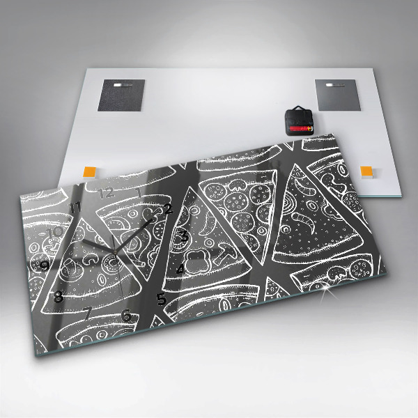 Ceas orizontale de perete din sticlă Pizza pictata