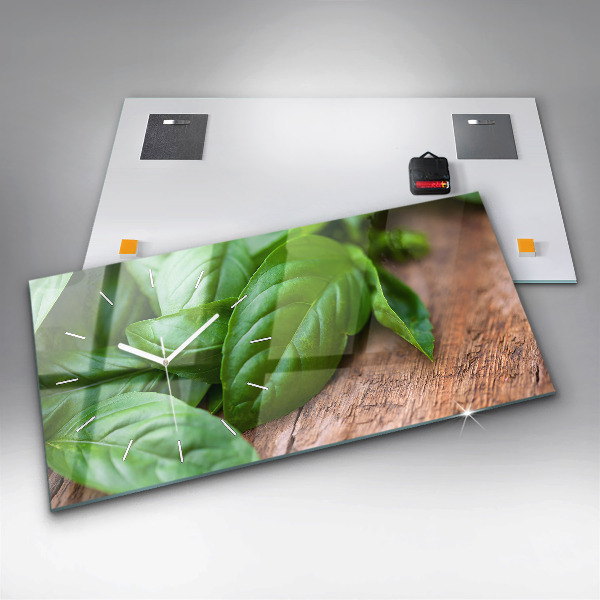 Ceas orizontale de perete din sticlă frunze de busuioc