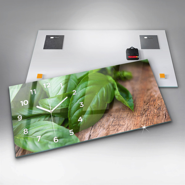 Ceas orizontale de perete din sticlă frunze de busuioc