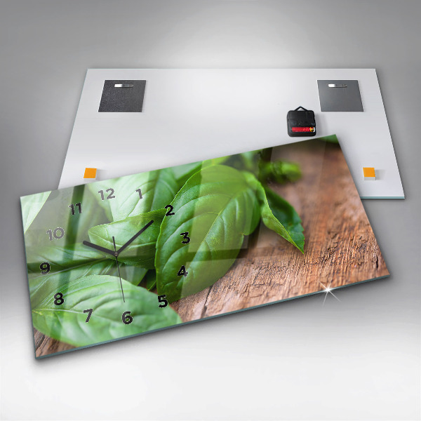 Ceas orizontale de perete din sticlă frunze de busuioc