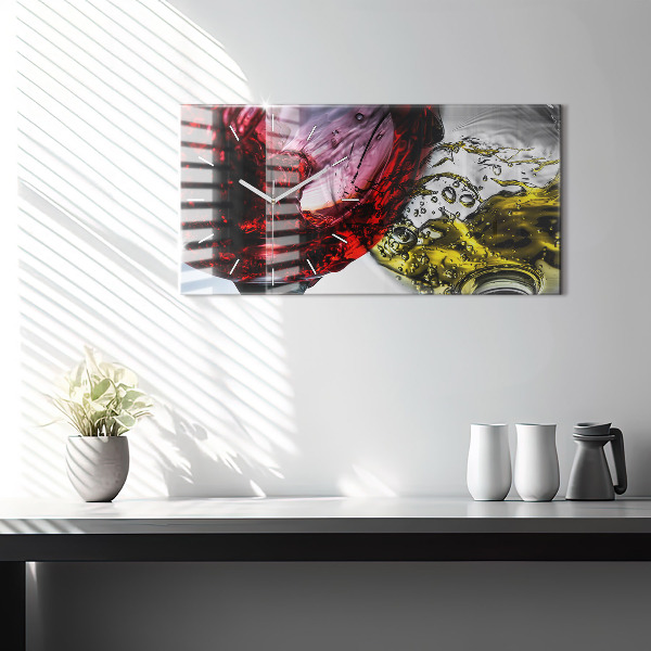 Ceas orizontale de perete din sticlă Pahare de vin