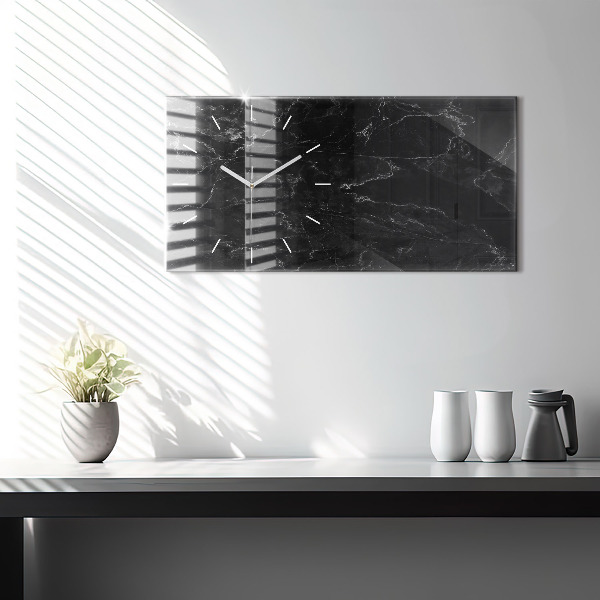 Ceas orizontale de perete din sticlă Marmură neagră
