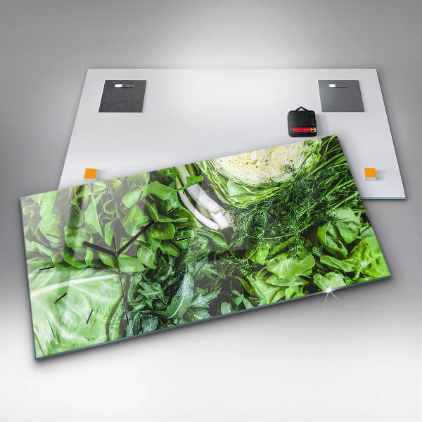 Ceas orizontale de perete din sticlă Legume verzi