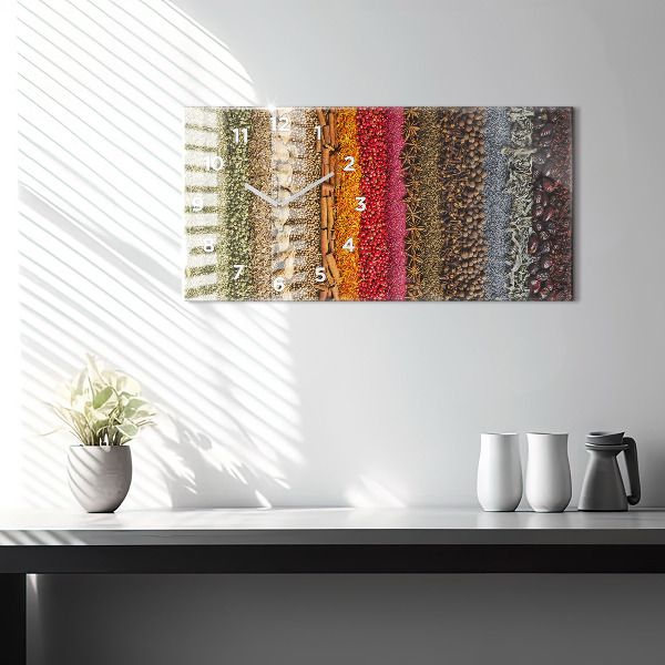 Ceas orizontale de perete din sticlă Rânduri de condimente