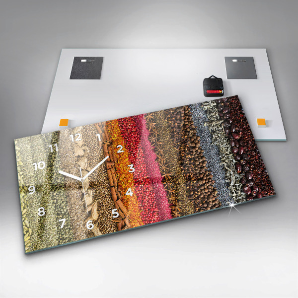 Ceas orizontale de perete din sticlă Rânduri de condimente