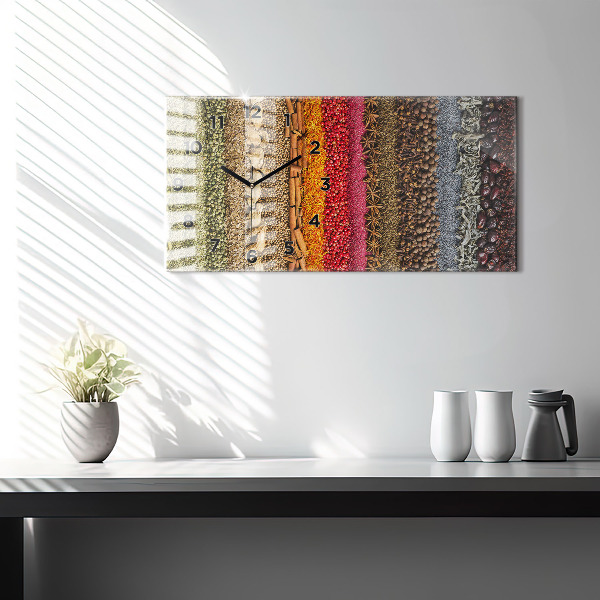 Ceas orizontale de perete din sticlă Rânduri de condimente