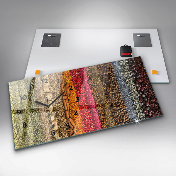 Ceas orizontale de perete din sticlă Rânduri de condimente