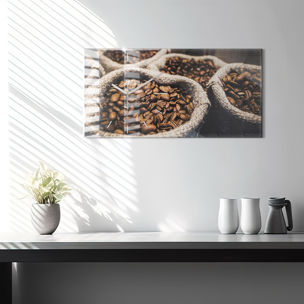 Ceas orizontale de perete din sticlă Pungi de cafea