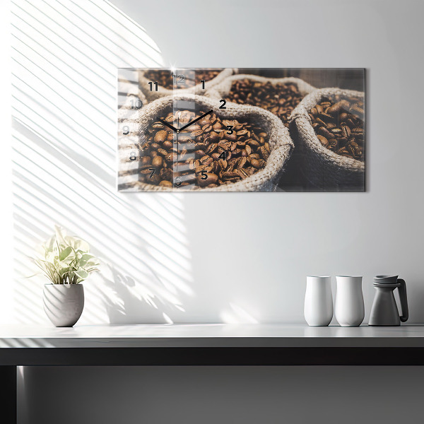 Ceas orizontale de perete din sticlă Pungi de cafea