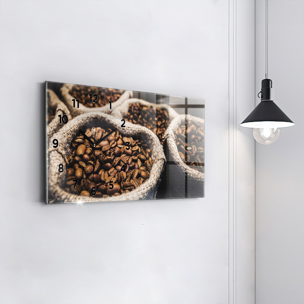 Ceas orizontale de perete din sticlă Pungi de cafea