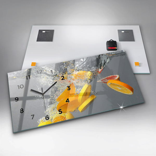 Ceas orizontale de perete din sticlă Citrice în apă