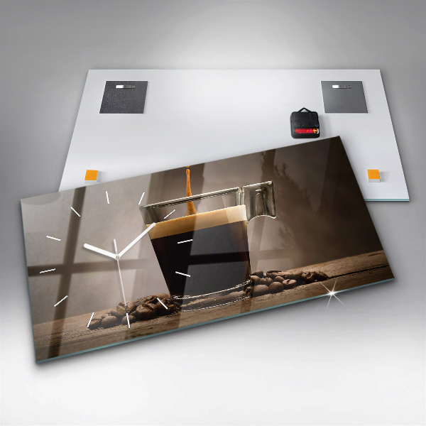 Ceas orizontale de perete din sticlă O cană de cafea