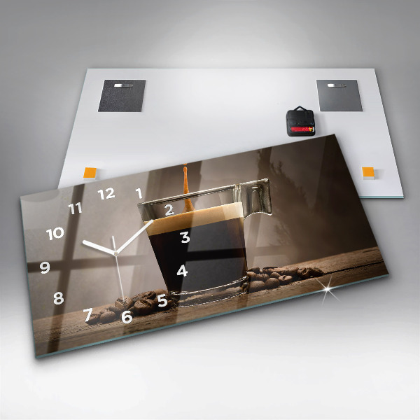 Ceas orizontale de perete din sticlă O cană de cafea