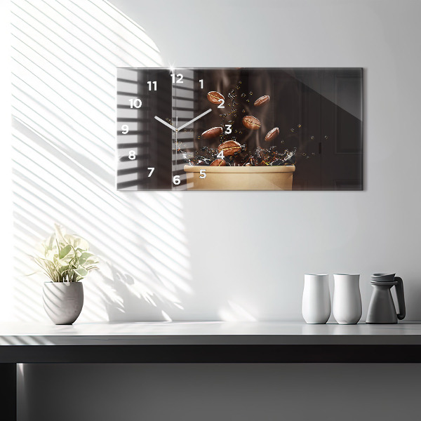 Ceas orizontale de perete din sticlă Cafea fierbinte