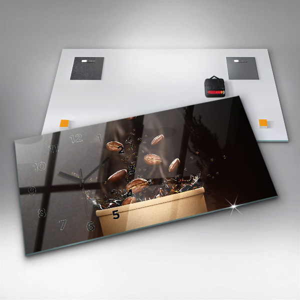 Ceas orizontale de perete din sticlă Cafea fierbinte