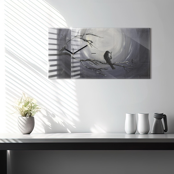 Ceas orizontale de perete din sticlă Corb în lumina lunii