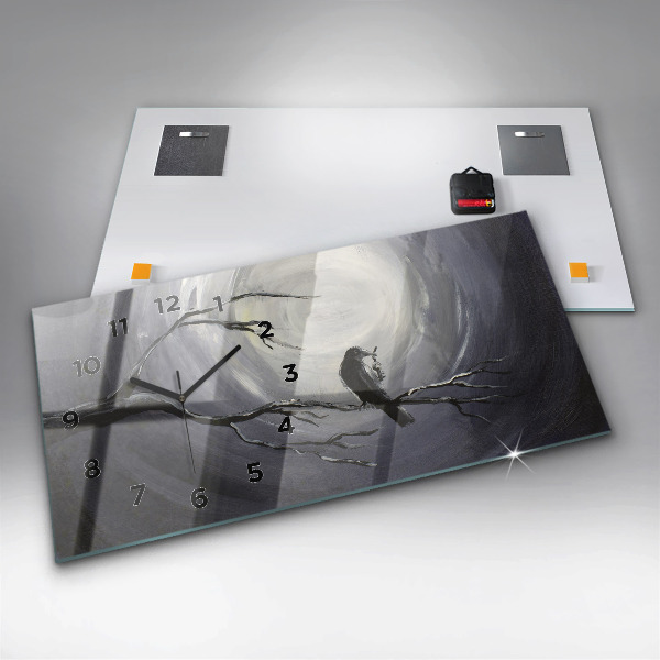 Ceas orizontale de perete din sticlă Corb în lumina lunii