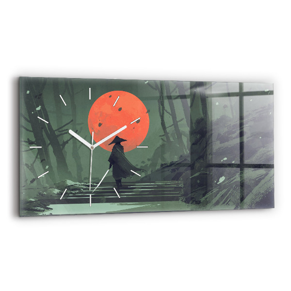 Ceas orizontale de perete din sticlă Samurai în pădure
