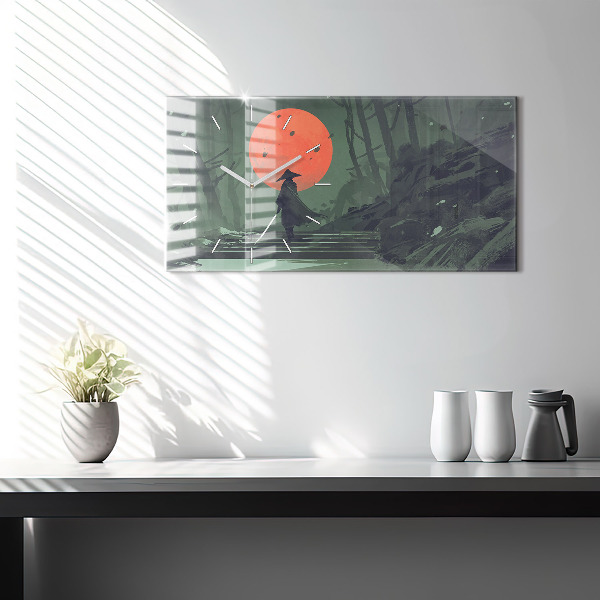 Ceas orizontale de perete din sticlă Samurai în pădure