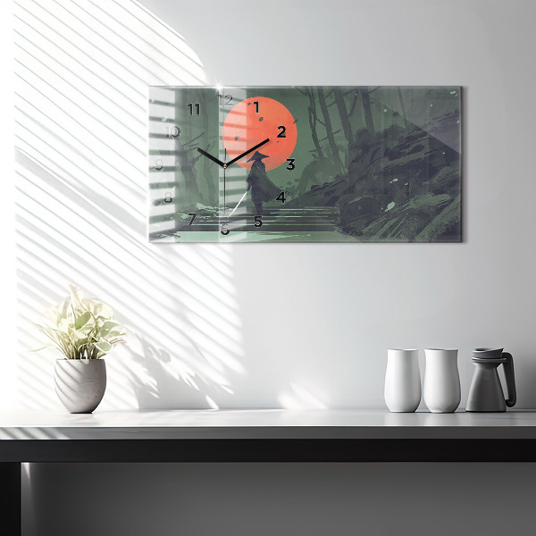 Ceas orizontale de perete din sticlă Samurai în pădure