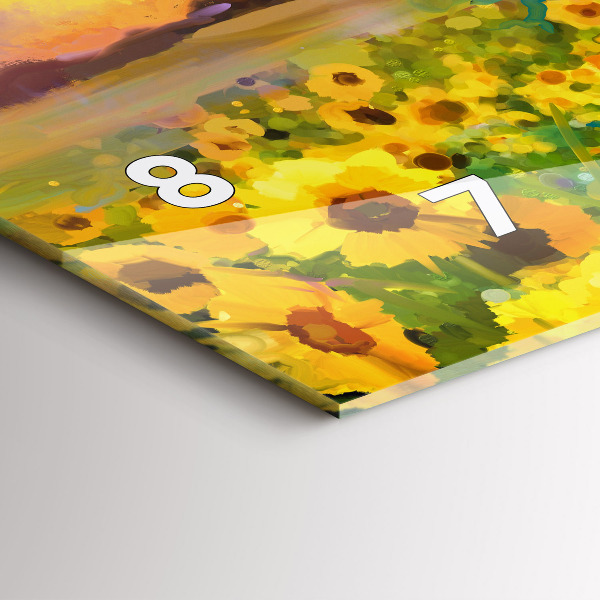 Ceas orizontale de perete din sticlă Câmp de floarea soarelui