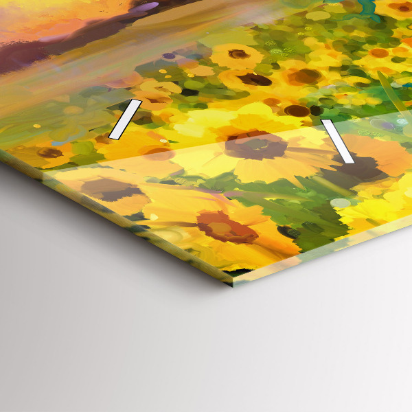 Ceas orizontale de perete din sticlă Câmp de floarea soarelui