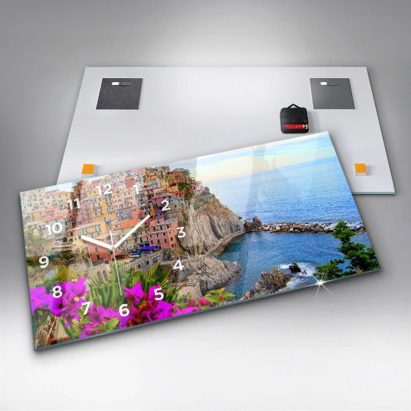 Ceas orizontale de perete din sticlă Coasta Cinque Terre