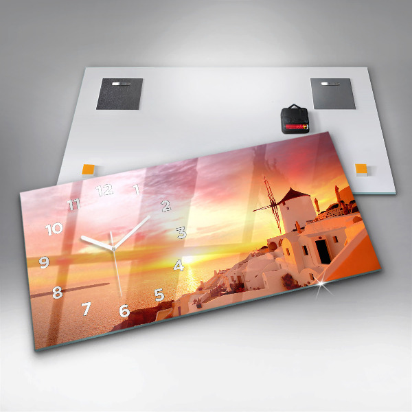 Ceas orizontale de perete din sticlă Veche moară de vânt din Santorini