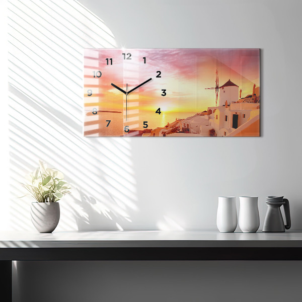 Ceas orizontale de perete din sticlă Veche moară de vânt din Santorini