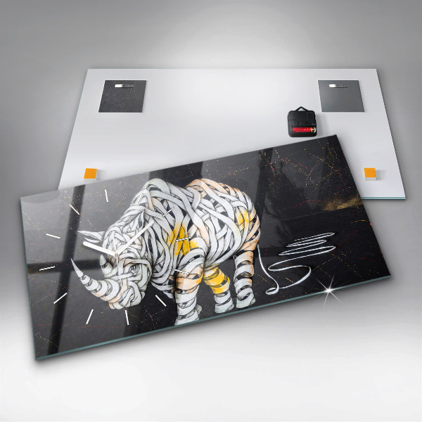 Ceas orizontale de perete din sticlă Rinocer abstract